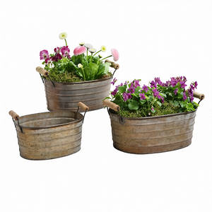 Juego de 3 Macetas Rústicas de Forma Ovalada, Estilo Moderno, Gran Demanda, Accesorios de Decoración para Jardín - Product Image 1