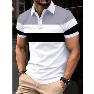 Spring Summer New Men's Slim Casual Polo <b>Shirt</b> Button <b>Collar</b> Printed Striped Sport <b>T</b>-<b>shirt</b> for Man - Product Image 3