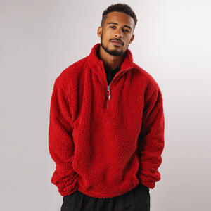 Chaqueta Sherpa para hombre con media cremallera, holgada, tipo jersey, con cuello alto, manga larga, bolsillos de satén - Product Image 6