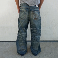 Jean en denim coupe droite évasée style bootcut, délavé vintage, grande taille, personnalisé, effet empilé, délavé soleil, en coton, Pantalones Hommes