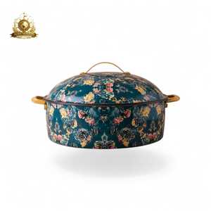 Vintage Dark Green Floral Cooking Pot With <b>Lid</b> Oval Design Premium Kitchenware With Handles And Gold Emblem - Product Image 5