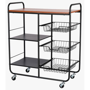 Étagère de rangement de cuisine en métal avec paniers amovibles et roulettes, chariot de rangement utilitaire en acier pour l'organisation de la cuisine à domicile - Product Image 3