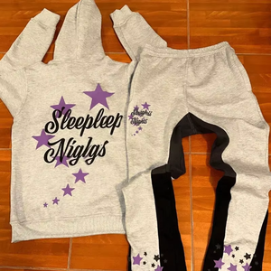 Conjunto de Dos Piezas de Sudadera con Capucha y Pantalones Deportivos Estilo Urbano para Hombre y Mujer, Sudadera con Capucha Extra Grande con Letras Bordadas, Conjunto de Pantalones - Product Image 2