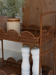Handcrafted rattan tiered storage rack with metal frame multi layer organizer <b>basket</b> stand rustic industrial style durable - Product Image 4