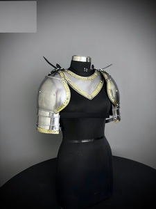 Armadura de Caballero Antigua de Acero Plateado con Cristales, Pechera Completa, Protectores de Brazos, Capucha de Malla, Estilo Medieval Gótico, Disfraz de Cosplay - Product Image 2