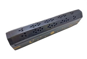 Boîte à encens en bois noir Steen faite à la main avec motif lune et étoile pour usage religieux, diffuseur d'aromathérapie en bois de style chinois - Product Image 6