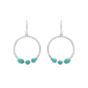 ต่างหูห้อยประดับพลอยเทอร์ควอยซ์ทรงคาโบชองเจียระไนแบบผสม ดีไซน์วินเทจ ทำจากเงินแท้ 925 สำหรับผู้หญิง - Product Image 4