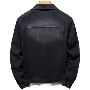 Veste en jean noire déchirée unie pour hommes et garçons, avec boutons et détail à rabat, vente en gros - Product Image 1