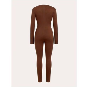 Hot Sale Wholesale Quick Dry Zip up One Piece Jumpsuit long Sleeve Front Zipper Yoga Sports <b>Bodysuits</b> Jumpsuits - Product Image 5