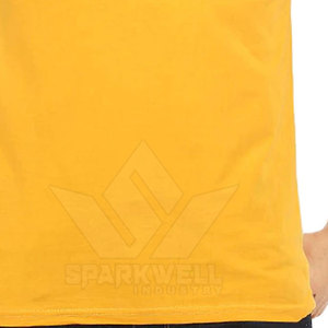 เสื้อยืดแขนสั้นสีเหลืองสำหรับผู้ชาย แต่งแถบสีดำตัดกัน คอกลม ทรงลำลอง ความยาวปกติ ผ้าฝ้ายถัก - Product Image 4