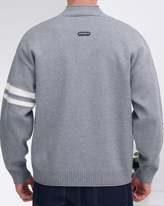 Men's Gray Breathable Polyester/Cotton Knitted Zip-Up Cardigan Full Sleeve Solid Color Turtleneck Sweater for Winter - Product Image 5