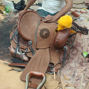 Western Saddle Barrel Trail American Style Handcrafted Horse Saddle Tack Equestrian Set of 100% Genuine <b>Harness</b> <b>Leather</b> - Product Image 1