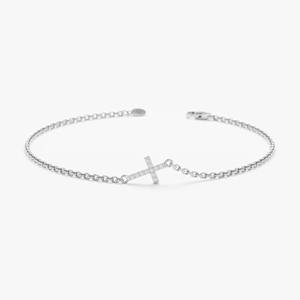 Pulsera de Oro Sólido de 14K con Diamantes Naturales, Diseño de Cruz Pequeña, Joyería Cristiana Minimalista y Elegante, Apilable, para Uso Diario, Regalo - Product Image 6