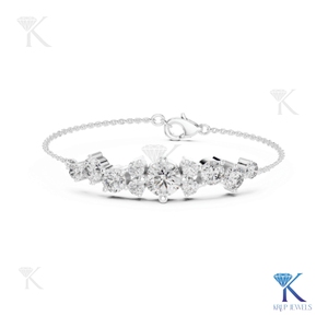 Elegant Diamond Cluster Chain Bracelet 14K <b>Solid</b> <b>Gold</b> Fine Unisex Luxury Jewelry Party Gift - Product Image 3