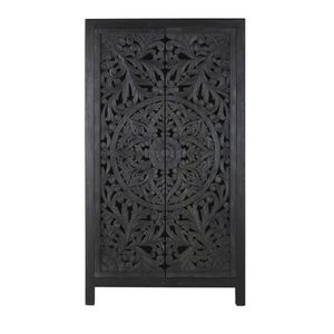 Luxury Handcrafted Solid Wood 2 Door <b>Wardrobe</b> Ornate Mandala Floral Carving Charcoal Black Armoire - Product Image 1