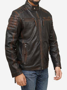 Men's Distressed Brown Leather Moto Cafe <b>Racer</b> <b>Jacket</b> Custom Made Racing Riding Motorbike Biker Wear <b>Jackets</b> Male - Product Image 5
