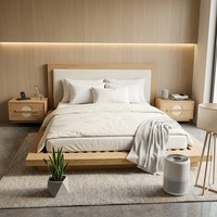 Table de chevet minimaliste en bois massif avec incrustation circulaire, design durable, pour lit plateforme moderne, en bois d'acacia/pin, origine Vietnam, chambre à coucher