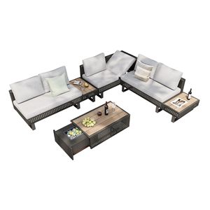 Conjunto de Muebles de Patio Extensibles para 6 Personas con Mesa de Centro, Cubitera y Asientos Plegables para Jardín - Product Image 2