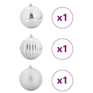 Juego de 3 Adornos Navideños de Plástico Plateado XXL para Decoración de Árboles - Product Image 3