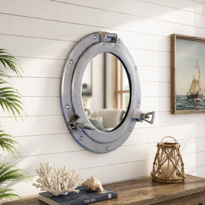 Nautical Porthole Wall Mirror | Ship Style Round Decorative Mirror | Metal <b>Frame</b> Marine Home Decor Wall Hanging Accent Mirror - Product Image 4