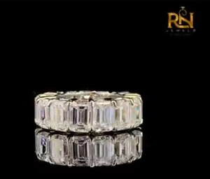 Emerald Cut Lab Grown Diamond Luxury Unisex Eternity Band Solid Gold Shared Prong Wedding <b>Ring</b> <b>Stacking</b> Anniversary Fine Jewelry - Product Image 3