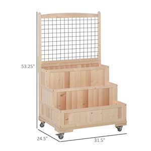 Fioriera da Giardino Autoportante per Esterni con Struttura in Abete 32 X 25 X 53, Vaso Rialzato su Ruote con Spazio per Traliccio e Contenitore per Piante - Product Image 3