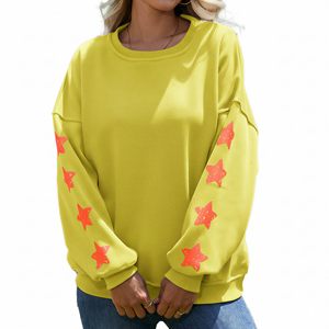 Sudadera de Moda para Mujer, Casual, con Hombros Caídos, Cuello Redondo, Transpirable, de Algodón, con Mangas Bordadas - Product Image 1