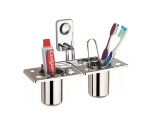 F&S EXPORT Porte-brosse à dents en laiton poli nickelé, fait main, moderne, écologique, deux pièces, multi-formes, pour comptoir de salle de bain - Product Image 4