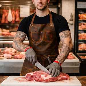 Professional Grade Leather <b>BBQ</b> Smoker Apron for Pitmasters-Genuine Leather Smell Proof Protection Grilling Gear LPN-0361 - Product Image 3