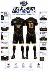 Maillot de football personnalisé imprimé tendance noir et or, qualité supérieure, séchage rapide, pour la vente en gros - Product Image 3