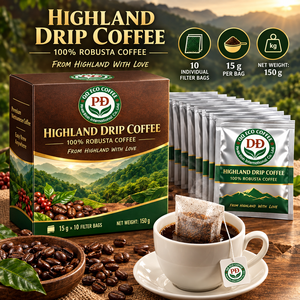 กาแฟเวียดนามไฮแลนด์ดริป 100% พรีเมี่ยมโรบัสต้า 15 กรัม x 10 ซอง แบบพกพา กาแฟโรบัสต้าเวียดนามดริป ชงดื่มได้ครั้งเดียว - Product Image 4