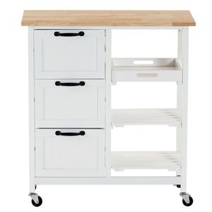 Carrello Portaoggetti a Tre Cassetti e Tre Ripiani 76*37*84cm con Maniglia Nera, Colore Legno di Gomma e Vernice Spray Bianca, Carrello da Pranzo - Product Image 6