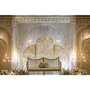 Sofá de Lujo Estilo Victoriano Dorado, Decoración Especial para Bodas Asiáticas (Nikah), Corte Láser, Ligero, Hecho en India - Product Image 1
