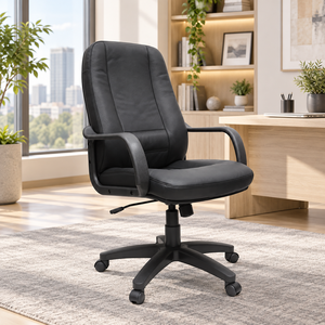 Modern Executive <b>Office</b> <b>Chair</b> PU Leather <b>Swivel</b> with Fixed Armrests and Metal Base for Home <b>Office</b> Bedroom Apartment Use - Product Image 1