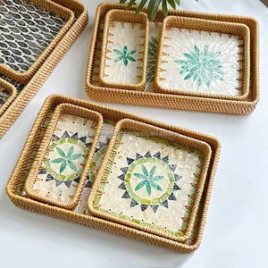 Sustainable Handmade Mother of Pearl Inlaid Rattan Food Serving <b>Tray</b>-Customizable Commercial Grade Decorative <b>Tray</b> From Vietnam - Product Image 5