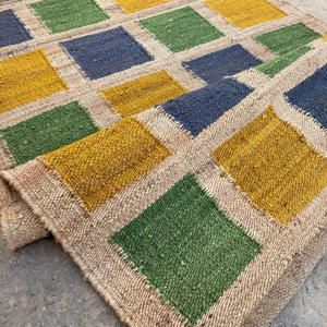 Alfombra de Yute y Cáñamo Hecha a Mano de la Mejor Calidad, Lavable, Multicolor, Geométrica, para Pasillo, Natural, Ecológica - Product Image 1