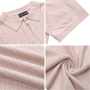เสื้อโปโลผู้ชายสีชมพู แขนสั้น ผ้าถัก สีพื้น ซิป คอปก ดีไซน์ลำลอง ระบายอากาศได้ดี ทรงปกติ - Product Image 5