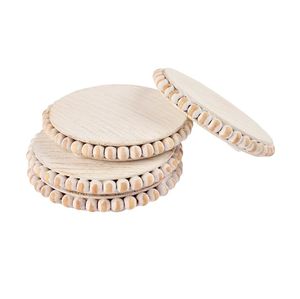 Ensemble de vaisselle de Noël, sous-verres ronds en bois avec motifs perlés pour boissons chaudes et décorations artisanales - Product Image 3