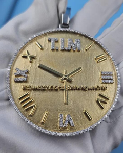 Colgante de Moissanita con Números Romanos 'Tiempo es Dinero', Chapado en Oro sobre Plata 925, Colgante de Reloj, Joyería Hip Hop, Dijes para Collar de Reloj - Product Image 1