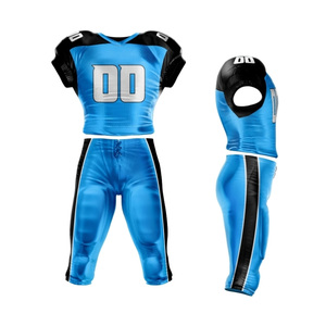 Ensemble maillot et pantalon de football américain bleu et noir, sublimé, col en V, manches courtes, anti-humidité, uniforme ajusté pour hommes - Product Image 3
