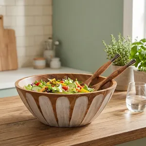Bol à salade en bois d'acacia vieilli, fait main, rustique, décoratif, pour fruits et collations, idéal pour la cuisine, la salle à manger et la maison - Product Image 6