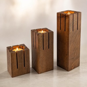 Porte-bougie rectangulaire en bois de style rustique, résistant à la chaleur, fait à la main, en bois naturel, centre de table de Noël - Product Image 3