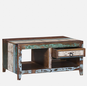 Mesa de Centro de Madera Reciclada Rústica Hecha a Mano con Acabado Desgastado y Cajón de Almacenamiento Integrado para Sala de Estar - Product Image 4