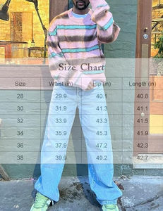 กางเกงยีนส์เดนิมทรงหลวมขาบานสีฟ้าอ่อนสำหรับผู้ชาย สไตล์ลำลอง สตรีทแวร์ ผ้าฝ้าย - Product Image 6