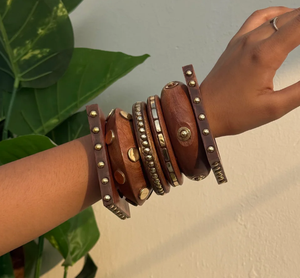Handcrafted Wooden <b>Bracelets</b> Set with Brown Leather Accents Boho Style Jewelry for Women Craft Emporium Exports Uttar Pradesh - Product Image 5