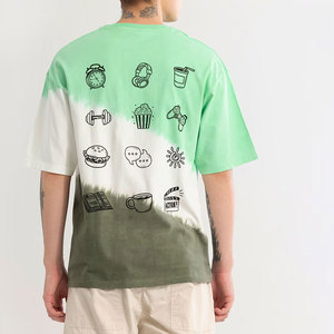 เสื้อยืดคอกลมแขนสั้นทรงโอเวอร์ไซส์ผ้าคอตตอนเจอร์ซีย์สำหรับผู้ชาย สไตล์ลำลอง พิมพ์ลายพร้อมโลโก้ด้านหลัง - Product Image 1