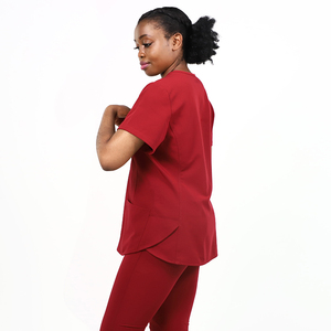 2026 New Women's Red V-Neck <b>Scrub</b> Top With Front Pockets Hospital <b>Uniform</b> Polyester Woven Fabric - Product Image 5