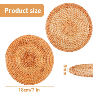 Posavasos Redondos de Ratán Natural Tejido a Mano de 7.1 Pulgadas, Manteles Individuales para Uso Doméstico - Product Image 2