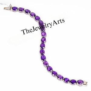 Bracelet à breloques en améthyste plaqué argent, bijoux unisexes, style romantique, cadeau pierre de naissance de février - Product Image 2