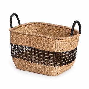 Panier de rangement rectangulaire élégant en jonc de mer avec poignées-Conteneur tissé Boho pour l'essentiel de la maison et de l'hôtel - Product Image 1